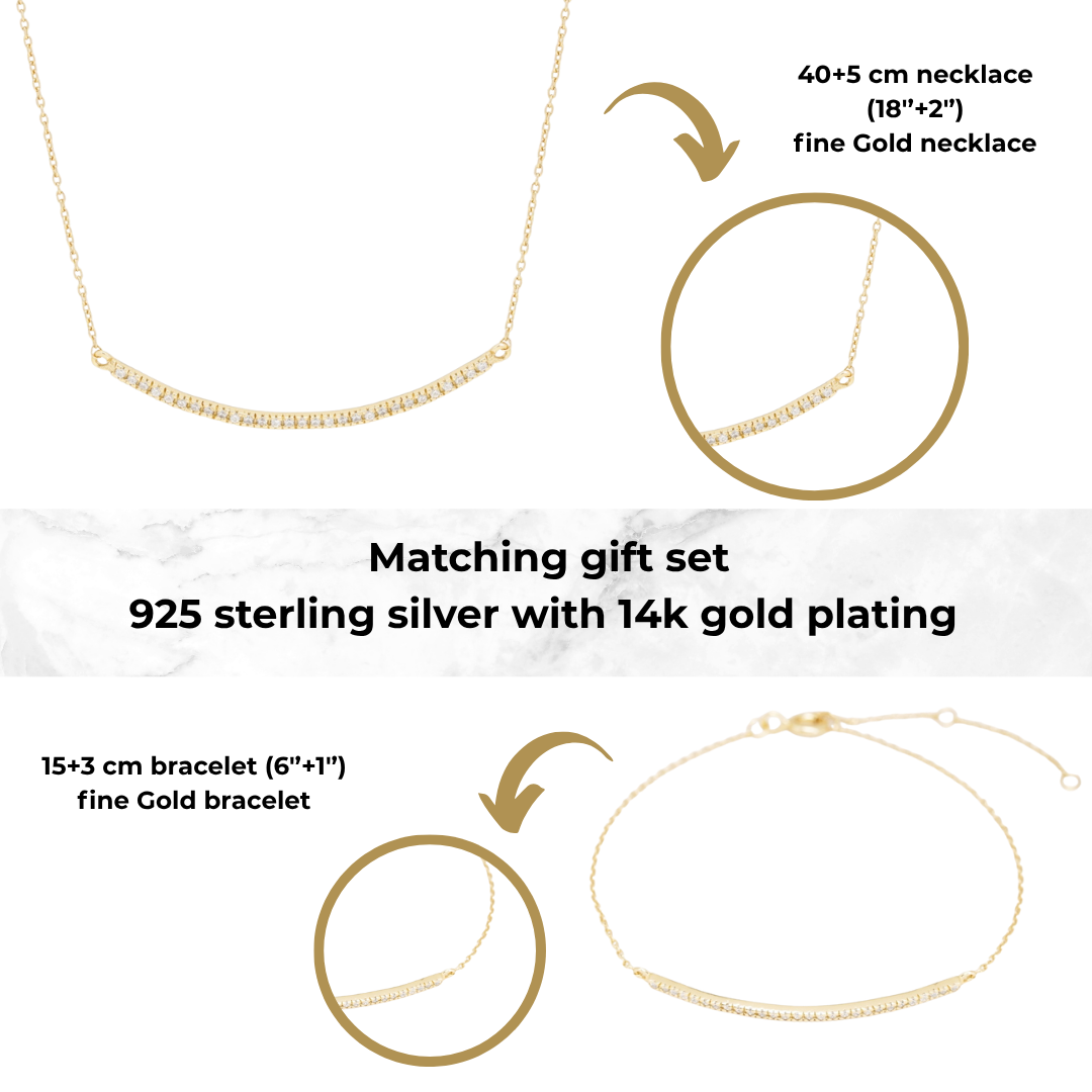 Curved CZ Bar Jewelry Set – 925 Sterling Silver with 14K Gold Plating
