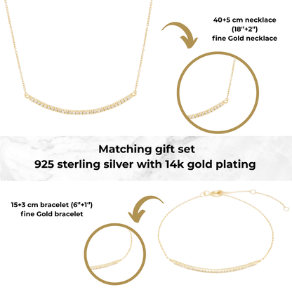 Curved CZ Bar Jewelry Set – 925 Sterling Silver with 14K Gold Plating
