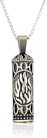 Ha’Esh Sheli Mezuzah Necklace – 925 Sterling Silver – Double-Sided Flame & Hamsa Design – 1.05" Pendant with Chain
