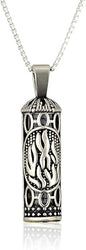 Ha’Esh Sheli Mezuzah Necklace – 925 Sterling Silver – Double-Sided Flame & Hamsa Design – 1.05" Pendant with Chain