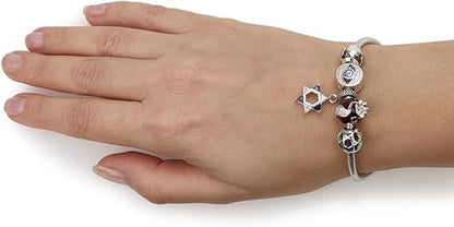 Hamsa Hand Charm with Turquoise Stone – 925 Sterling Silver – Fits Most Bracelets – 0.59"
