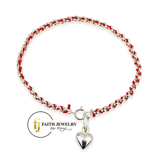 Red Kabbalah Cord Bracelet with 925 Sterling Silver Heart Charm