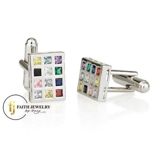 Hoshen Cufflinks with Colorful Zircon Stones – 925 Sterling Silver