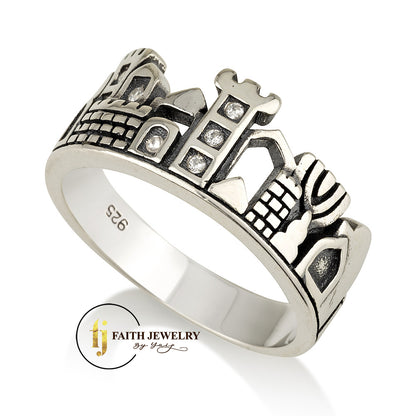 Jerusalem Wall Ring – 925 Sterling Silver – 10 mm Wide