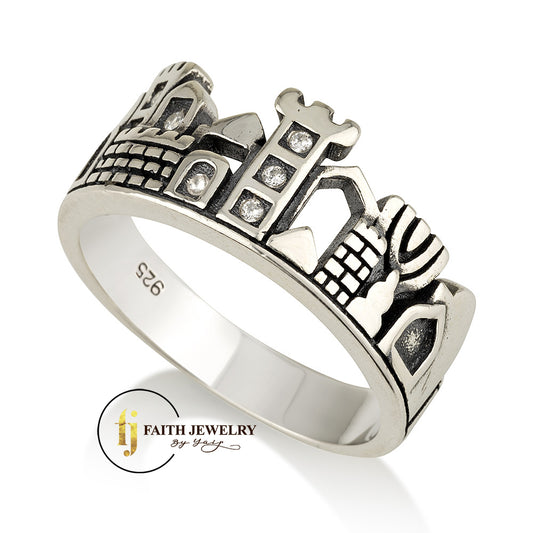 Jerusalem Wall Ring – 925 Sterling Silver – 10 mm Wide