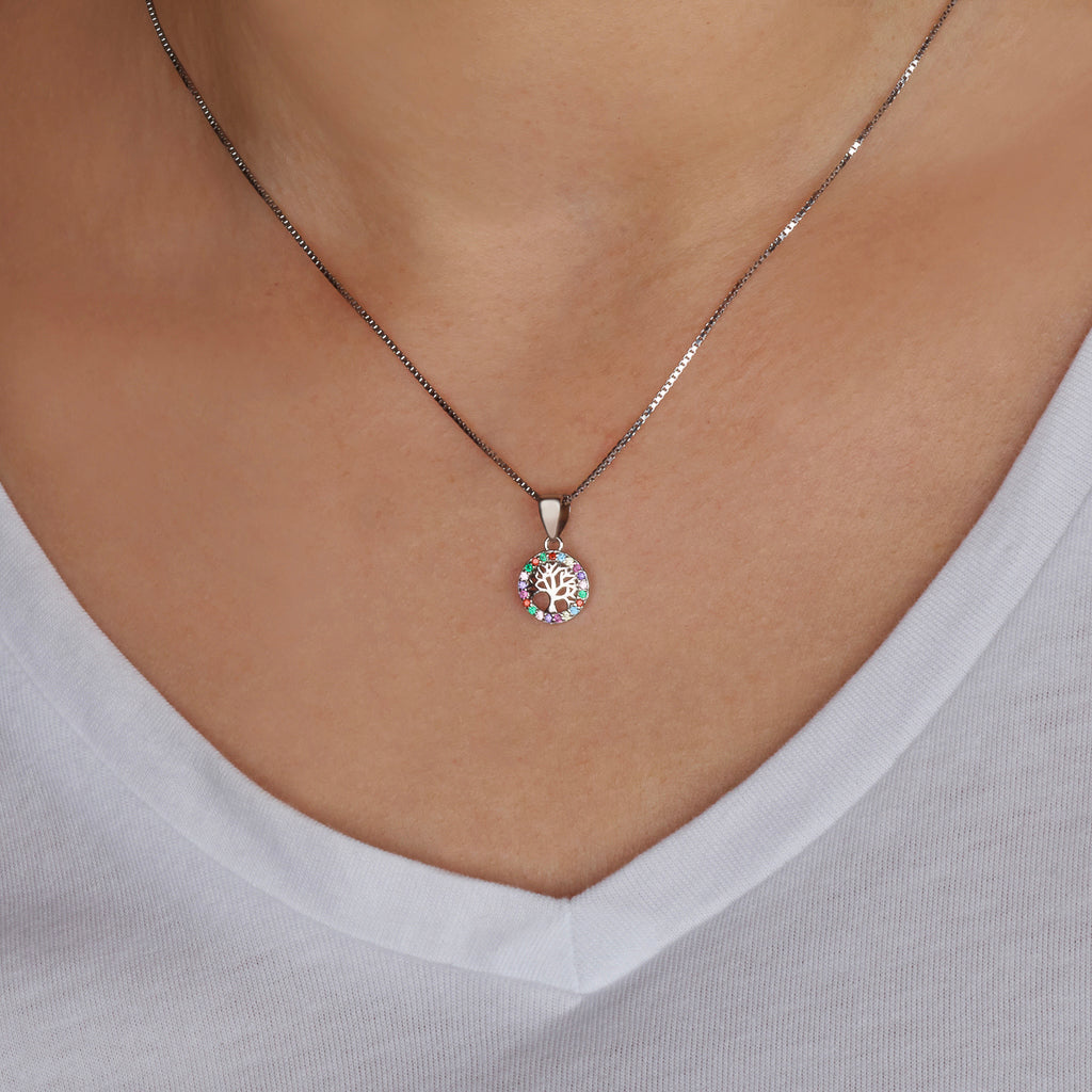 Tree of Life Necklace – 925 Sterling Silver with White or Multicolor Stones – Jewish Spiritual Jewelry