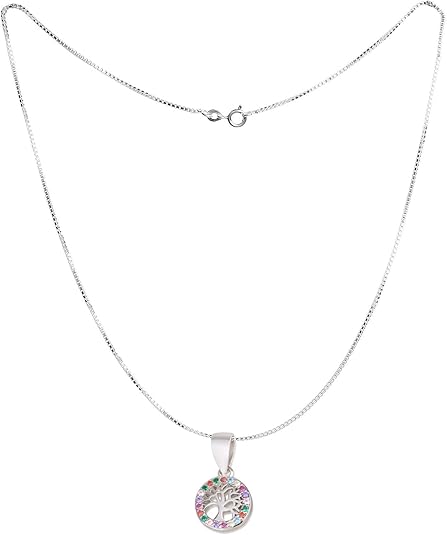 Tree of Life Necklace – 925 Sterling Silver with White or Multicolor Stones – Jewish Spiritual Jewelry