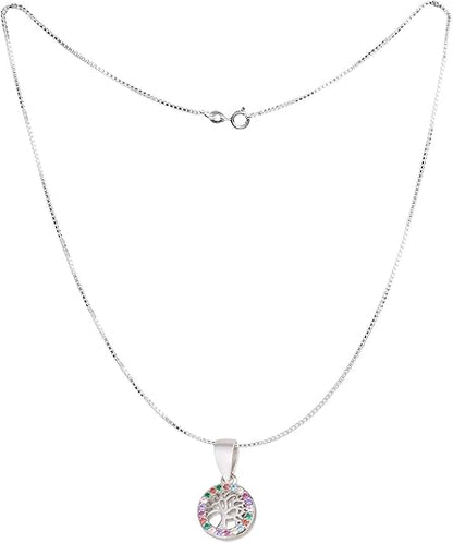 Tree of Life Necklace – 925 Sterling Silver with White or Multicolor Stones – Jewish Spiritual Jewelry