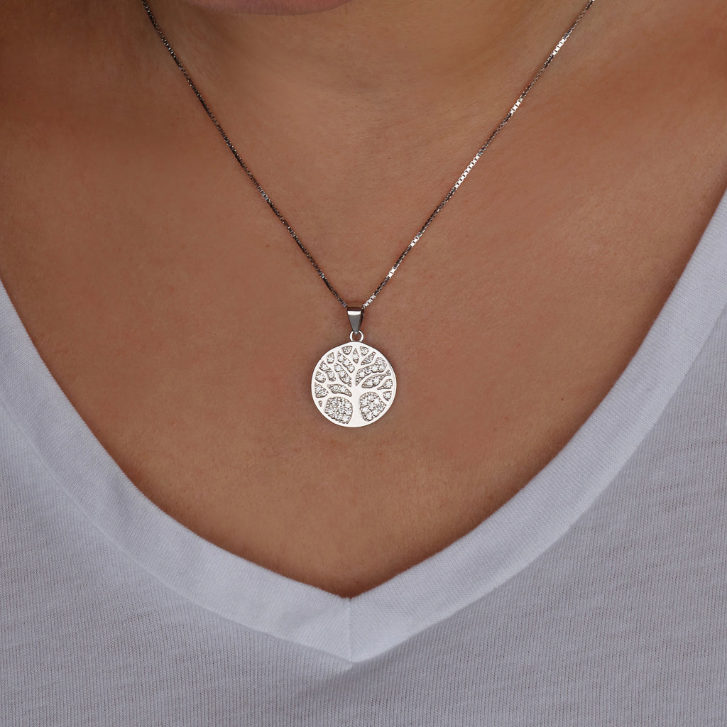 Tree of Life Necklace – Pave CZ Design – 925 Sterling Silver Pendant