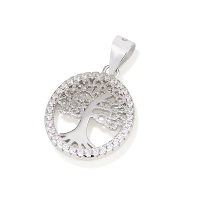 Tree of Life Pendant – CZ Border – 925 Sterling Silver