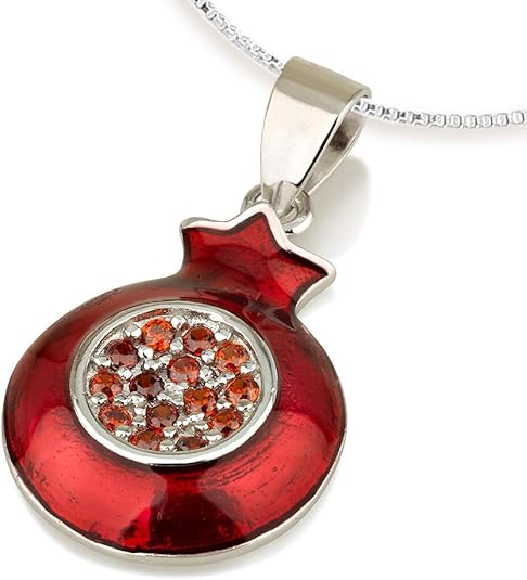 Pomegranate Pendant – Garnet CZ & Red Enamel – 925 Sterling Silver