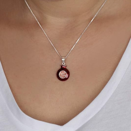 Pomegranate Pendant – Garnet CZ & Red Enamel – 925 Sterling Silver