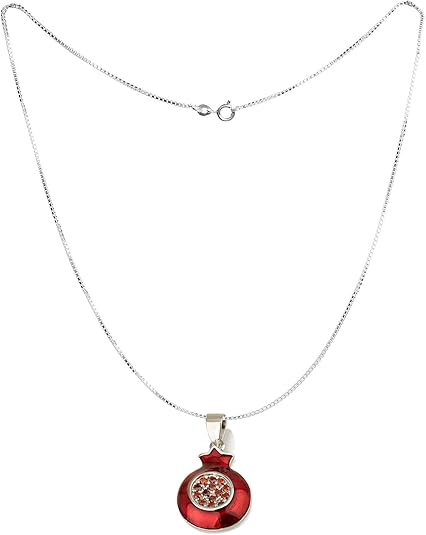 Pomegranate Pendant – Garnet CZ & Red Enamel – 925 Sterling Silver