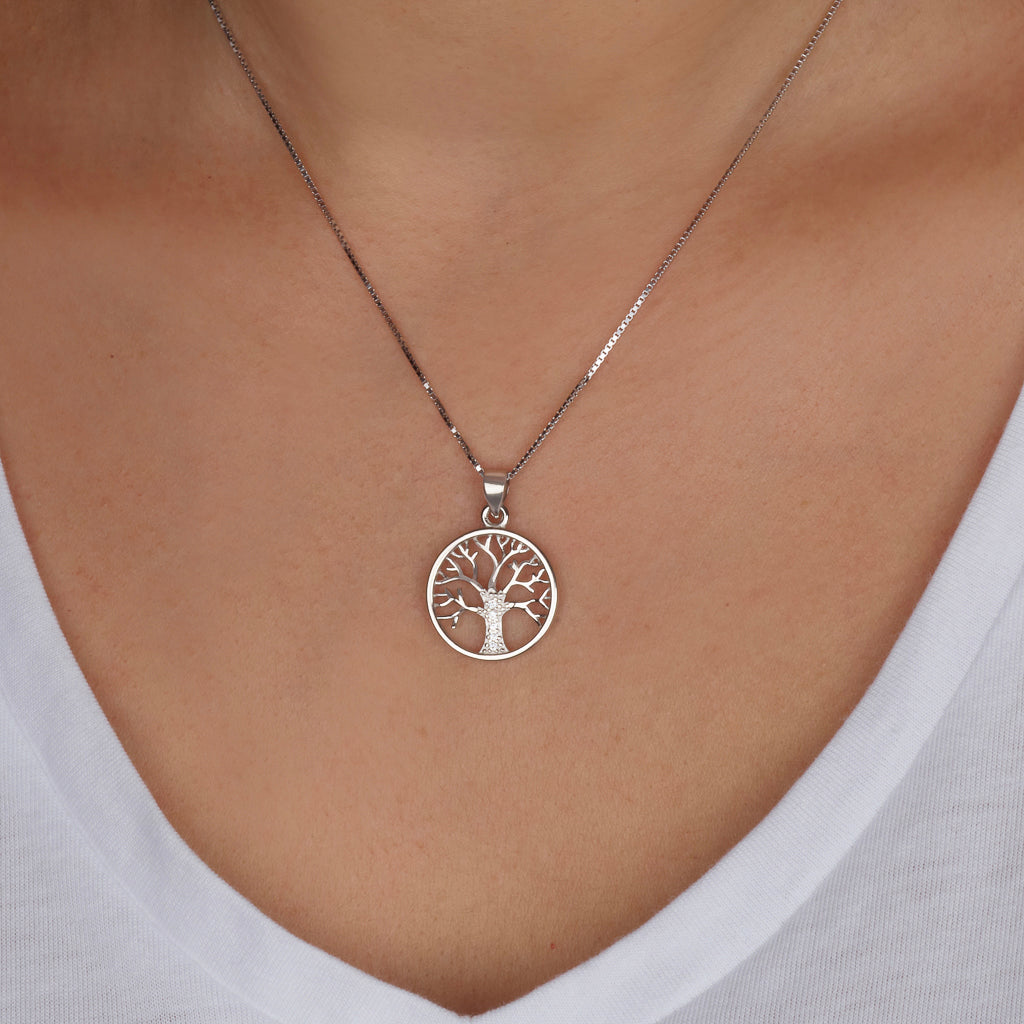 Tree of Life Pendant – CZ Accents – 925 Sterling Silver