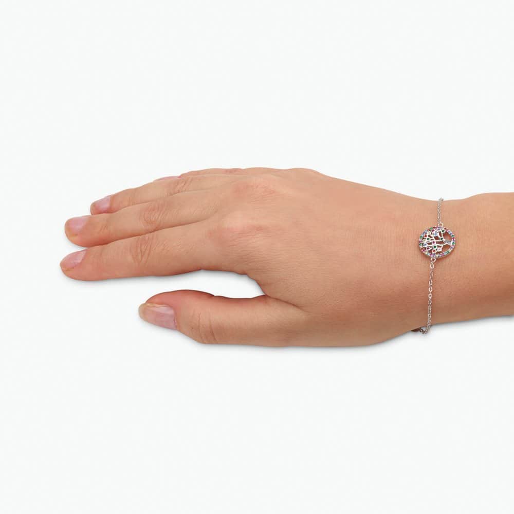 Multicolor Tree of Life bracelet in 925 sterling silver