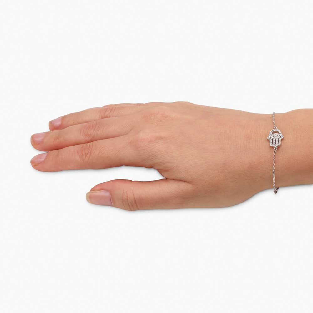 Jewish Hamsa hand bracelet in sterling silver for women
