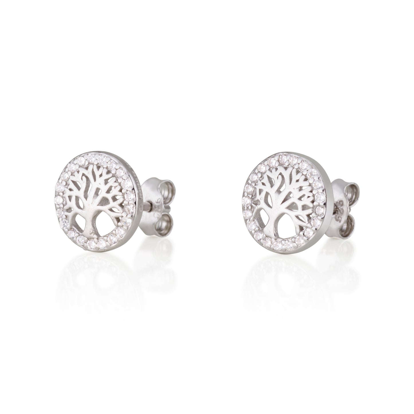 Tree of Life Stud Earrings – White or Multicolor CZ – 925 Sterling Silver