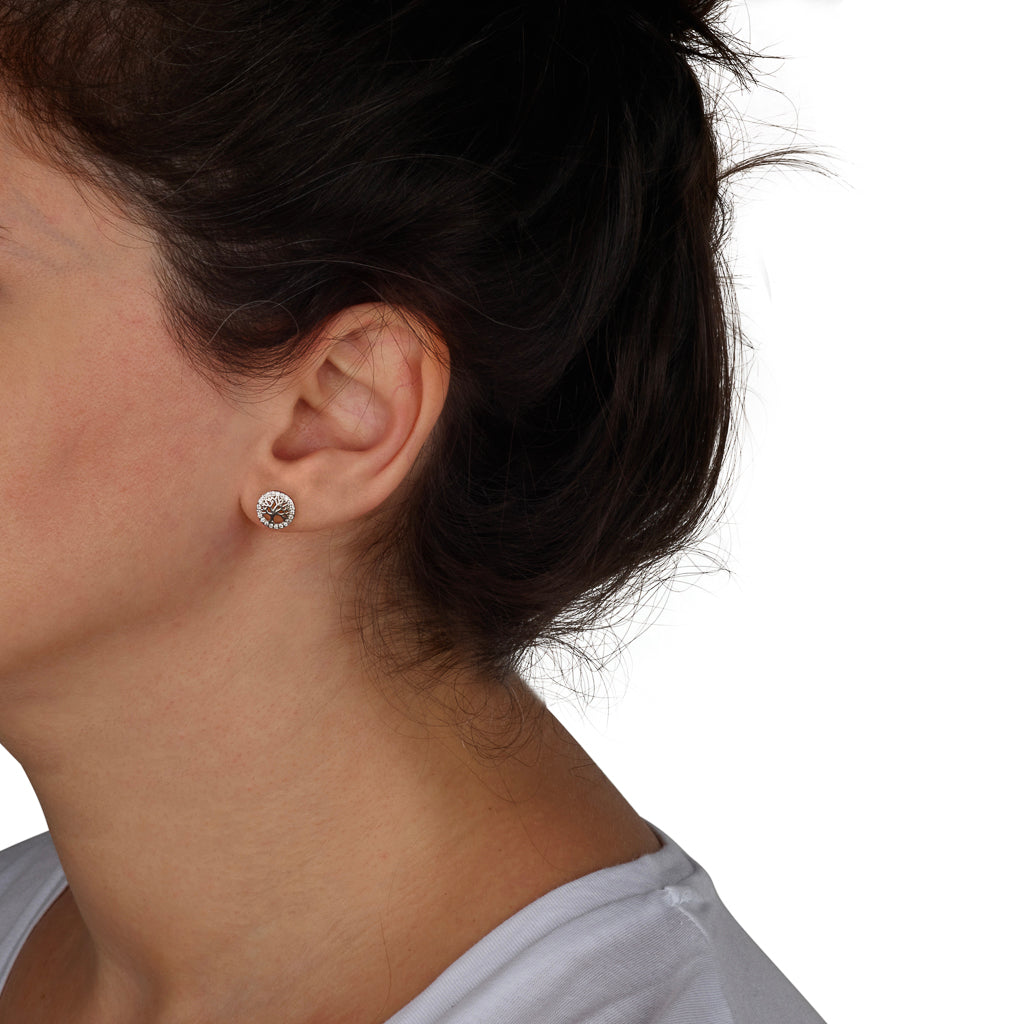 Tree of Life Stud Earrings – White or Multicolor CZ – 925 Sterling Silver