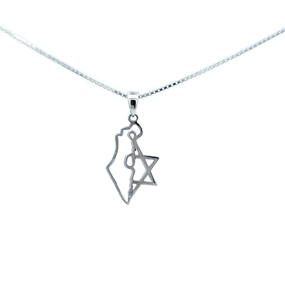 Map of Israel and Star of David Necklace – 925 Sterling Silver – Patriotic Pendant
