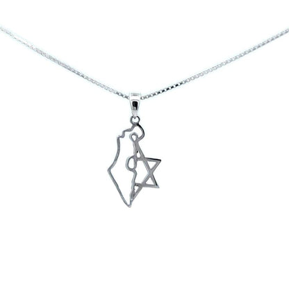 Map of Israel and Star of David Necklace – 925 Sterling Silver – Patriotic Pendant