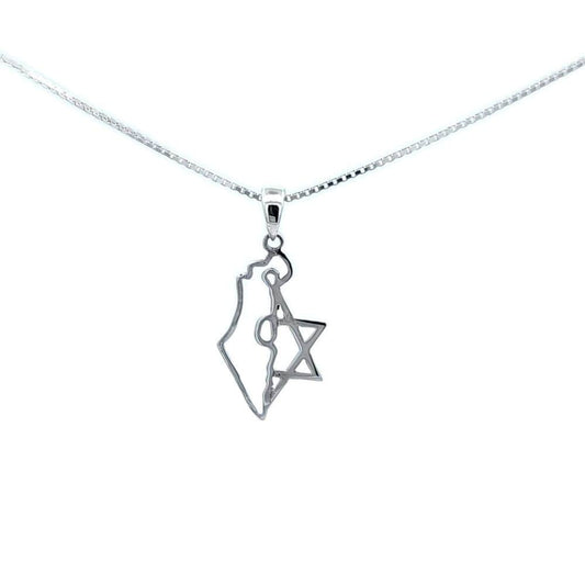 Map of Israel and Star of David Necklace – 925 Sterling Silver – Patriotic Pendant