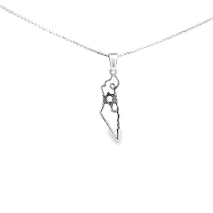 Map of Israel Thin Pendent Necklace with Star of David 925 sterling silver