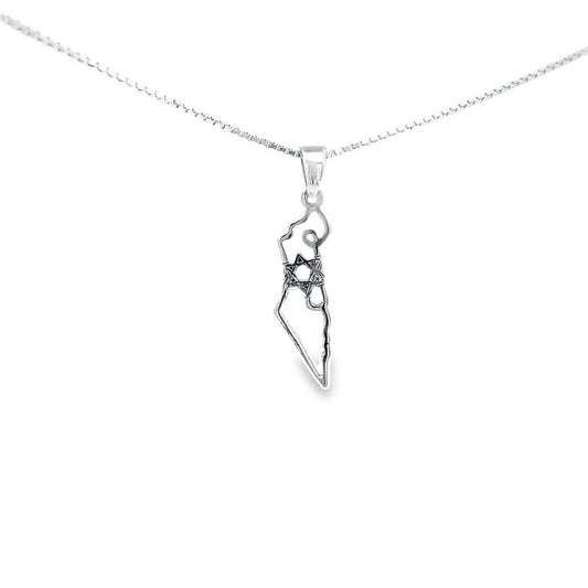 Map of Israel Thin Pendent Necklace with Star of David 925 sterling silver