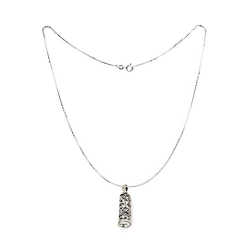 A silver star of David mezuzah pendant necklace with a small eye detail, displayed on a clean white background.