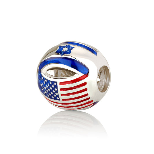 Israel & USA Flags Charm – 925 Sterling Silver with Enamel – 12 mm