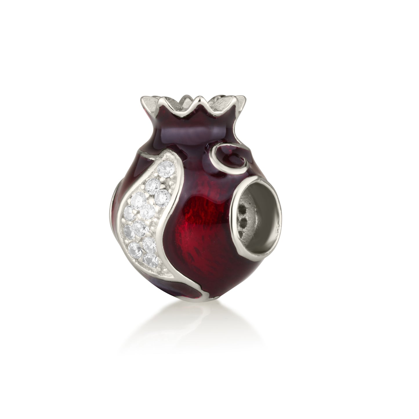 Red Pomegranate Charm – 925 Sterling Silver with Enamel & CZ – 2 Color Options