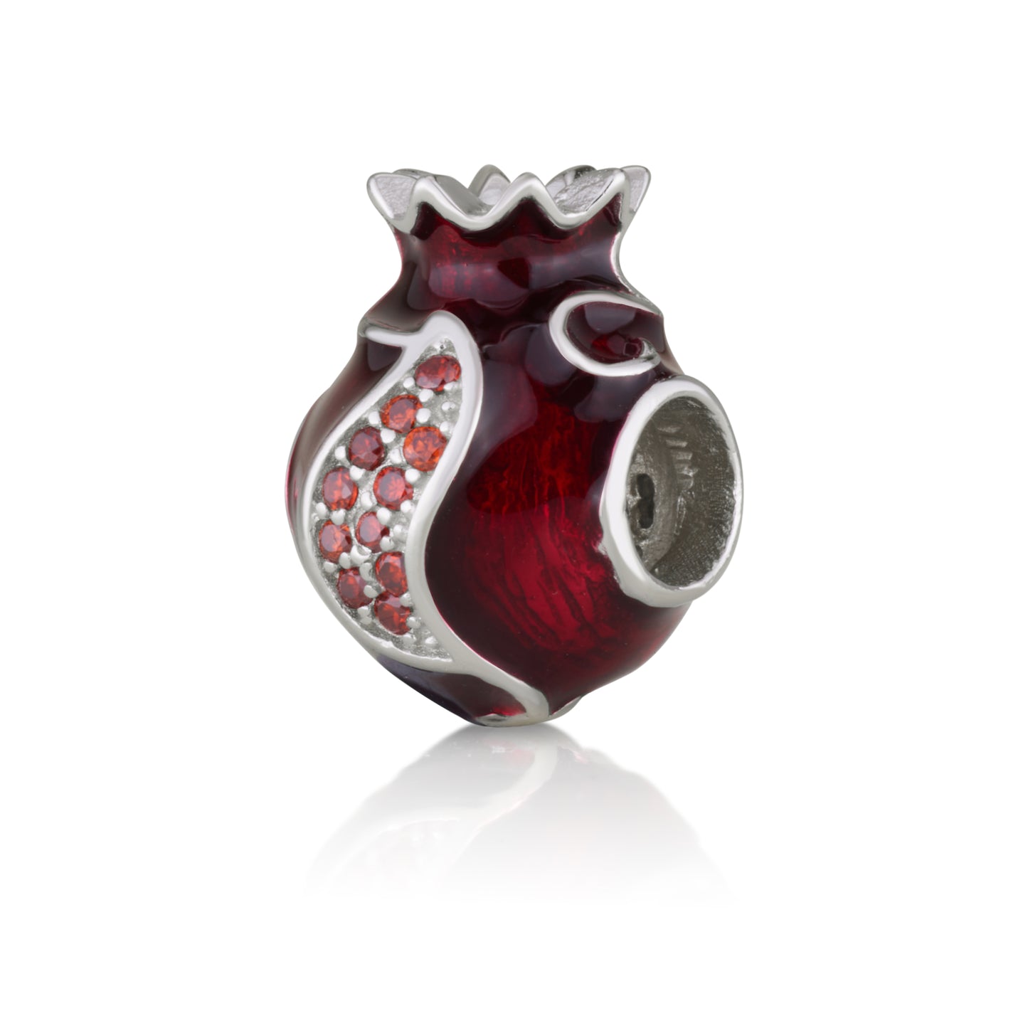 Red Pomegranate Charm – 925 Sterling Silver with Enamel & CZ – 2 Color Options