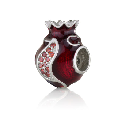 Red Pomegranate Charm – 925 Sterling Silver with Enamel & CZ – 2 Color Options