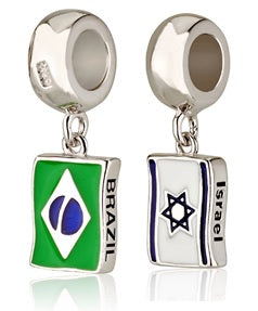 Brazil–Israel Flag Charm – 925 Sterling Silver with Enamel – Double-Sided Bead