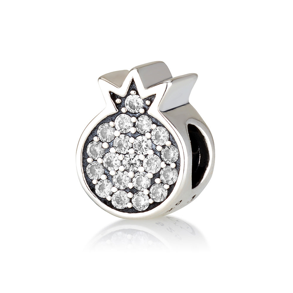 Pomegranate Charm – 925 Sterling Silver with CZ – Three Color Options – Symbol of Blessing and Abundance