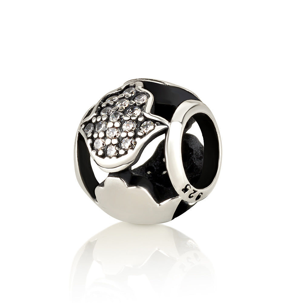 Hamsa Charm – 925 Sterling Silver – Choose White or Multicolor CZ – Spiritual Protection Bead