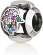 Hamsa Charm – 925 Sterling Silver – Choose White or Multicolor CZ – Spiritual Protection Bead