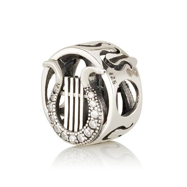 David’s Harp Charm – 925 Sterling Silver with CZ – Biblical Symbol