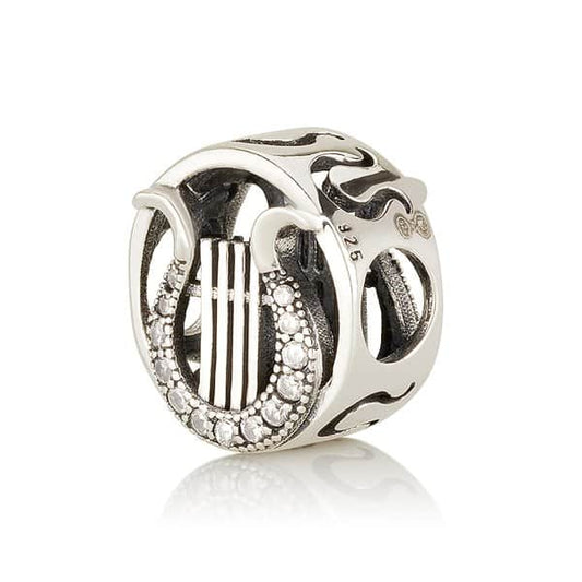 David’s Harp Charm – 925 Sterling Silver with CZ – Biblical Symbol