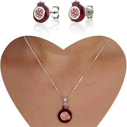 Pomegranate Pendant – Garnet CZ & Red Enamel – 925 Sterling Silver