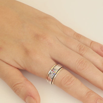 Ani Ledodi Spinner Ring – 925 Sterling Silver & 9K Gold – Hoshen-Inspired Gemstones