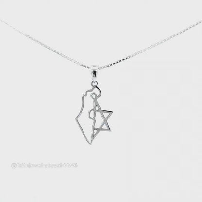 Map of Israel and Star of David Necklace – 925 Sterling Silver – Patriotic Pendant