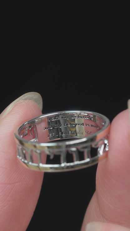 925 Sterling Silver 9k solid Gold cutout Ring "ani Ledodi - I Am My Beloved's" (Song Of Songs 6:3) Hebrew ring