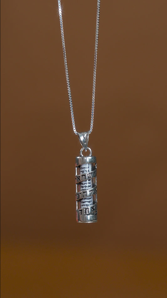 “Shema Yisrael” Scroll Pendant- 925 Sterling Silver Mezuzah Necklace