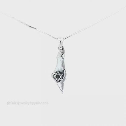 Israel Map Pendant with Star of David – 925 Sterling Silver Necklace – Textured Finish