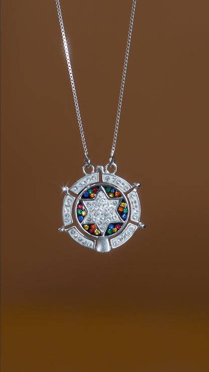 925 Sterling Silver Folding Tree of Life and Star of David Necklace – Double-Sided 18" Pendant | Two-Way Convertible Design