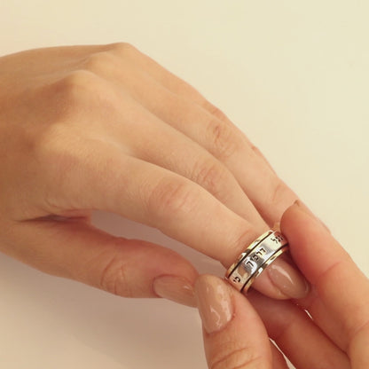 Spinning Ring Jewish Blessing "For He Shall Give His Angels Charge Over Thee, To Keep Thee In All Thy Ways" 925 Sterling Silver 9k Gold