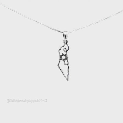 Map of Israel Thin Pendent Necklace with Star of David 925 sterling silver