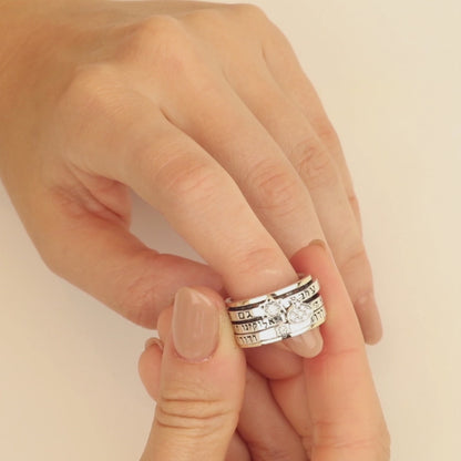 Triple Hebrew Blessing Spinner Ring – 925 Sterling Silver & 9K Gold