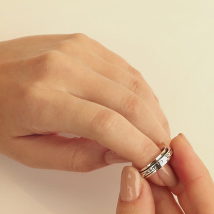 slim Spinning Ring Jewish Blessing "For He Shall Give His Angels Charge Over Thee, To Keep Thee In All Thy Ways" 925 Sterling Silver 9k Gold