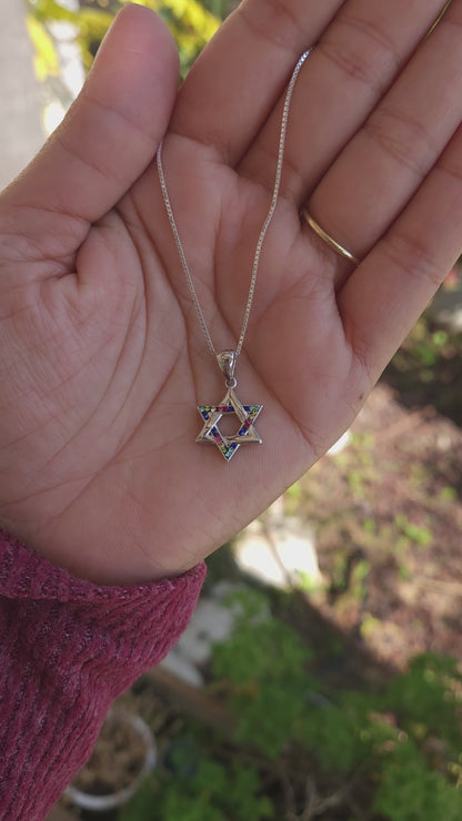 Small Star of David Necklace in Sterling Silver – Available in 4 Stone Colors